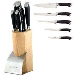 Maestro MR-1421 Bloque Cuchillos Cocina Profesional, 7 pcs.,Taco de Madera Diseño Moderno, 5 Cuchillos Hojas de Acero Inoxidable, Mangos Ergonómicos, Tijeras
