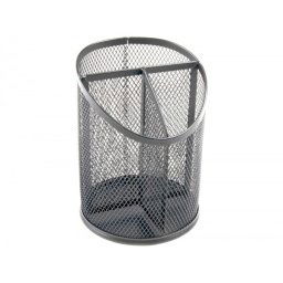 Cubilete portalapices q-connect plata metal redondo rejilla con 3 compartimentos diametro 110 mm alto 147 mm