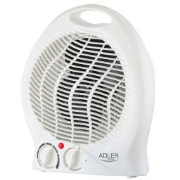 ADLER AD 7728 Calefactor Ventilador Eléctrico Portátil, Aire Caliente / Frío, 2 Niveles de Potencia, Termostato, Sistema de Seguridad contra Sobrecalentamiento, Blanco, 1000W / 2000W