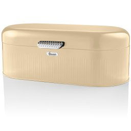 Swan Retro Bin SWKA1014CN Panera de Mesa para Guardar Pan, Contenedor de Metal para Almacenamiento Pan y Bollería, Bread Bin, Diseño Vintage, Crema