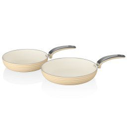 Swan Retro SWPS2010CN Set Juego 2 Sartenes 20 - 28cm Aluminio Prensado 3mm, Inducción, Antiadherente Cerámica Marfil libre PFOA y PTFE, Apta para todas las Cocinas, Diseño Vintage, Crema