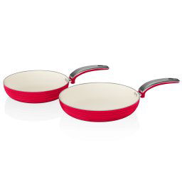 Swan Retro SWPS2010RN Set Juego 2 Sartenes 20 - 28cm Aluminio Prensado 3mm, Inducción, Antiadherente Cerámica Marfil libre PFOA y PTFE, Apta para todas las Cocinas, Diseño Vintage, Rojo