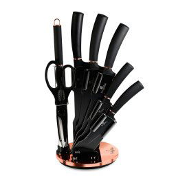 Berlinger Haus Black Rose Juego Cuchillos Cocina Profesional 8 piezas, Acero Inoxidable Recubrimiento Antiadherente, Soporte Acrílico, Cocinero, Cebollero, Santoku, Chaira, Tijeras, Diseño Moderno