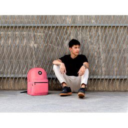 Mochila antartik con asa y bolsillo frontal con cremallera color coral 320x140x430 mm