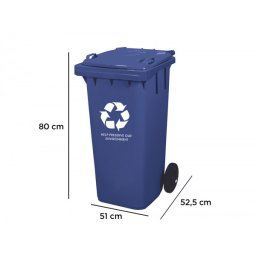 Papelera contenedor q-connect plastico con tapadera 100l color azul 800x510x525 mm con ruedas