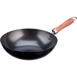 WECOOK! Carbono Wok Inducción 32cm, Antiadherente Titanio QUANTANIUM Ecológico 3 Capas sin PFOA, Acero al Carbono, Mango Imitación Madera, Apta Todas las Cocinas Vitrocerámica, Gas, Lavavajillas
