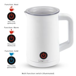 Clatronic MS 3693 - Batidora Espumadora de leche eléctrico automático, recipiente 550ml, función calentar/frío, apagado automático, 500W, color blanco