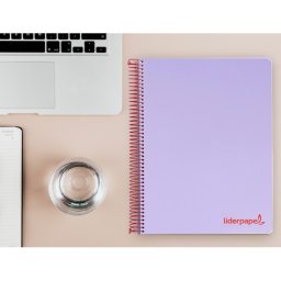 Cuaderno espiral liderpapel a4 micro wonder tapa plastico 120h 90gr cuadro 5mm 5 banda 4 taladros color lila