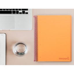 Cuaderno espiral liderpapel a4 micro wonder tapa plastico 120h 90gr cuadro 5mm 5 banda 4 taladros color naranja