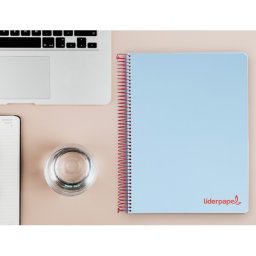 Cuaderno espiral liderpapel a4 micro wonder tapa plastico 120h 90gr cuadro 5mm 5 banda 4 taladros color celeste