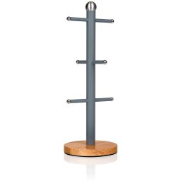 Swan Nordic Soporte Almacenamiento para 6 Tazas Café, Porta Tazas de Árbol, Acero al Carbono y Base de Bambú, Estable, Duradero, Diseño Moderno, Gris
