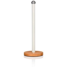 Swan Nordic Porta Rollos Papel de Cocina, Soporte Vertical para Toallas de Papel, Eje Acero al Carbono, Base de Bambú, Estable y Resistente, Diseño Moderno, Blanco