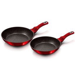 Berlinger Haus Burgundy Juego 2 Sartenes Inducción 22-26cm, Aluminio Forjado, Antiadherente Ecológico Mármol sin PFOA, Diseño Metallic Line Rojo, Apta para Todas Las Cocinas, Vitrocerámica, Gas