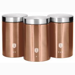 Berlinger Haus Rose Gold Juego de 3 Botes Cocina Almacenaje de Acero Inoxidable Resistente, Ø11 x 17,8 cm, Para Guardar Té, Café y Azúcar, Metallic Line Diseño Moderno, Oro Rosa / Inox