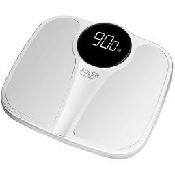 Adler AD8172W Báscula de Baño Digital, Alta Precisión, Pantalla LED, hasta 180Kg, Diseño Moderno, Apagado Automático, Superficie Antideslizante, Blanco