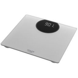 Adler AD8175 Báscula de Baño Digital, Alta Precisión, Pantalla LED, hasta 180Kg, Diseño Moderno, Apagado Automático, Vidrio Templado Color Plata