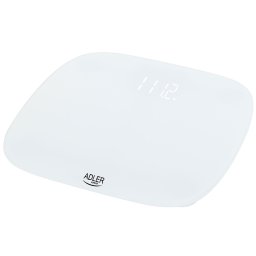 Adler AD8176 Báscula de Baño Digital, Alta Precisión, Pantalla LED, hasta 180Kg, Diseño Moderno, Apagado Automático, Vidrio Templado Blanco