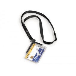Identificador con cordon textil durable acrilico para 1 tarjeta 54x85 mm