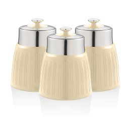 Swan Retro SWKA1024CN Set 3 Botes Cocina Almacenaje 1,2 L Herméticos, Envases de Plástico y Acero Inoxidable, para Especias, Té ,Café, Pasta, Cereales, Arroz, Juego Tarros Diseño Vintage, Crema