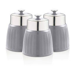 Swan Retro SWKA1024GRN Set 3 Botes Cocina Almacenaje 1,2 L Herméticos, Envases de Plástico y Acero Inoxidable, para Especias, Té ,Café, Pasta, Cereales, Arroz, Juego Tarros Diseño Vintage, Gris
