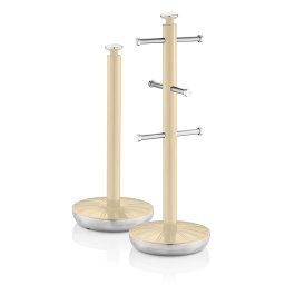 Swan Retro Set Porta Rollos Papel de cocina + Soporte para 6 Tazas Café o Té, Acero Inoxidable Alta Calidad Estables y Duraderos, Diseño Vintage, Crema