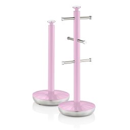 Swan Retro Set Porta Rollos Papel de cocina + Soporte para 6 Tazas Café o Té, Acero Inoxidable Alta Calidad Estables y Duraderos, Diseño Vintage, Rosa
