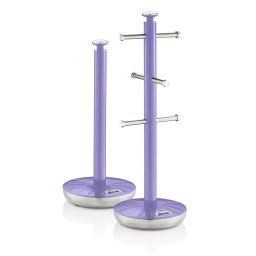 Swan Retro Set Porta Rollos Papel de cocina + Soporte para 6 Tazas Café o Té, Acero Inoxidable Alta Calidad Estables y Duraderos, Diseño Vintage, Morado