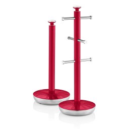 Swan Retro Set Porta Rollos Papel de cocina + Soporte para 6 Tazas Café o Té, Acero Inoxidable Alta Calidad Estables y Duraderos, Diseño Vintage, Rojo