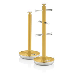 Swan Retro Set Porta Rollos Papel de cocina + Soporte para 6 Tazas Café o Té, Acero Inoxidable Alta Calidad Estables y Duraderos, Diseño Vintage, Amarillo