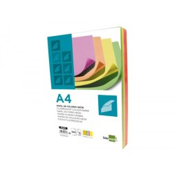 Papel color liderpapel din a4 75 gr neon 4 colores surtidos paquete de 500 hojas