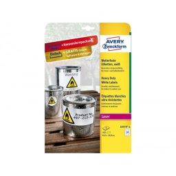 Etiqueta adhesiva resistente avery poliester blanco 99,1x139 mm para impresora laser pack de 32 unidades