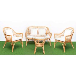 Conjunto de 2 Sillones 1 Sofa y Mesa Rattan Tapizado Juncalet