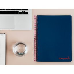 Cuaderno espiral liderpapel a4 micro wonder tapa plastico 120h 90gr cuadro 5mm 5 banda 4 taladros color azul marino