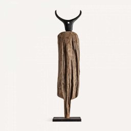 Escultura Madera Rustica Abstracta Cabeza Metal Abstra