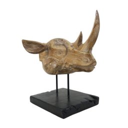 Escultura Cabeza de Rinoceronte Teca Serie Animales