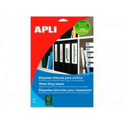 Etiqueta adhesiva apli 1233 tamaño 190x61 mm para fotocopiadora laser ink-jet caja 25 hojas con 100