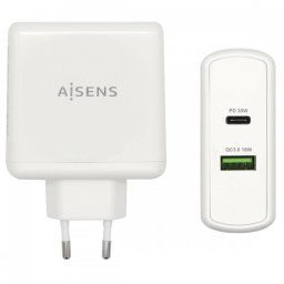 Aisens ASCH-2PD30QC-W Cargador de Pared USB 2.0/USB-C 48W Blanco