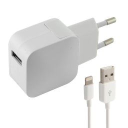 Ksix Cargador de Red USB 2.4A + Cable Lightning Blanco