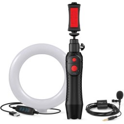 IK Multimedia Creator Bundle con iRig Mic Lav + iKlip Grip Pro y Lámpara Led de 6