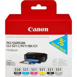 Cartuchos de Tinta Original Canon PGI-550 Negro y CLI-551 Multipack Cian/Gris/Magenta/Negro/Amarillo