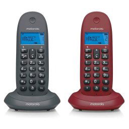 Motorola C1002LB+ Pack Duo Teléfonos Inalámbricos con Manos Libres Gris/Granate