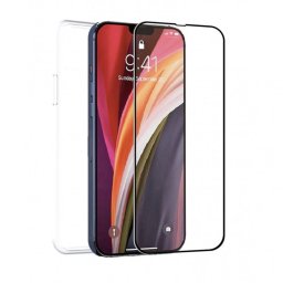 Muvit for Change Funda Cristal Soft+Protector Cristal Templado Plano Marco Negro para iPhone 13 Pro Max