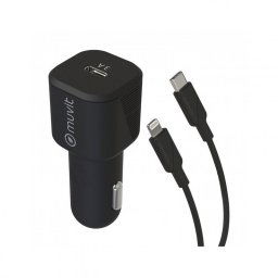 Muvit Cargador de Coche USB-C 20W + Cable USB-C a Lightning Macho/Macho 1m Negro
