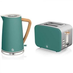 Set Swan Nordic: tostadora 2 ranuras 900 W + hervidor 1,7 l verde