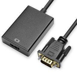 OcioDual Cable Adaptador VGA a HDTV con Salida de Audio MIni Jack 3,5mm Negro Conversor 1080p