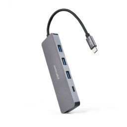 Nanocable Hub USB-C a 3 Puertos USB 3.0/H y 1 Puerto USB-C/H Aluminio 10cm Gris