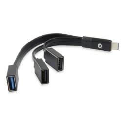 Conceptronic Hub USB-C a USB 3.0 + 2 USB OTG Negro