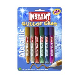 Instant Glitter Glue Pack 6 Tubos de Pegamento con Purpurina 10.5ml Colores Metálicos