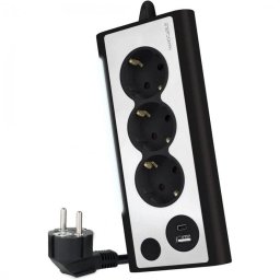 Nanocable Regleta de Sobremesa con Interruptor 3 Tomas Schuko + 2 USB 1.5m Plata/Negro