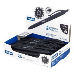 Milan P1 Touch Caja de 25 Bolígrafos Tinta de Aceite Retráctil Negro